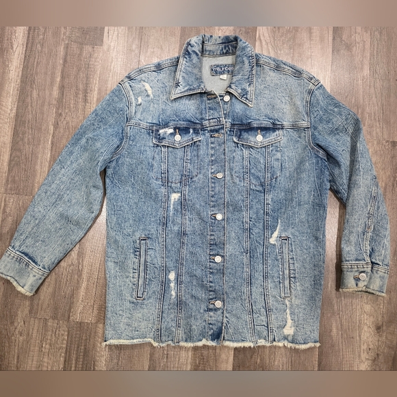 Nwot MAURICES blue Denim Jacket Distressed Rock Goth Boho Grungecore 90s Y2k - Picture 1 of 11